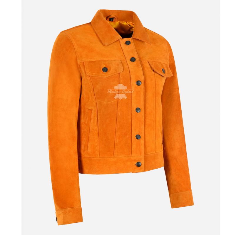 Damen TRUCKER Jacket Klassische Wildlederjacke im Western-Hemd-Stil