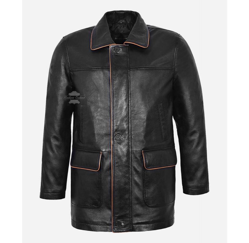 Bradley Mens Leather BLAZER Jacket Classic Loose Fit Hip Length Jacket