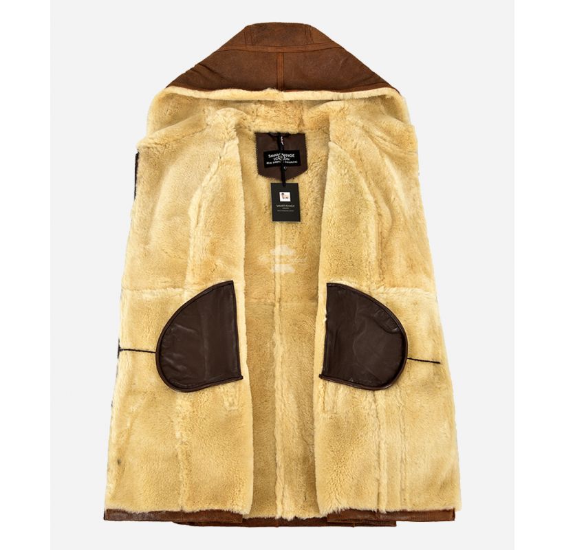 HAZEL Sheepskin Hooded Coat Ladies Classic B3 Shearling Fur Long Jacket