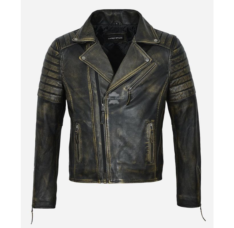 JOHNNY DOUBLE ZIP BIKER JACKET Men's Vintage Waxed Leather Jacket