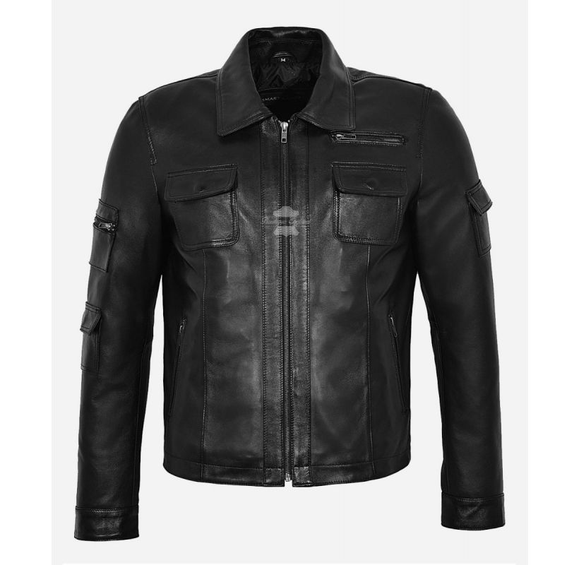 Timeless Men's Black Leather Jacket Classic Collared Leather Jacket