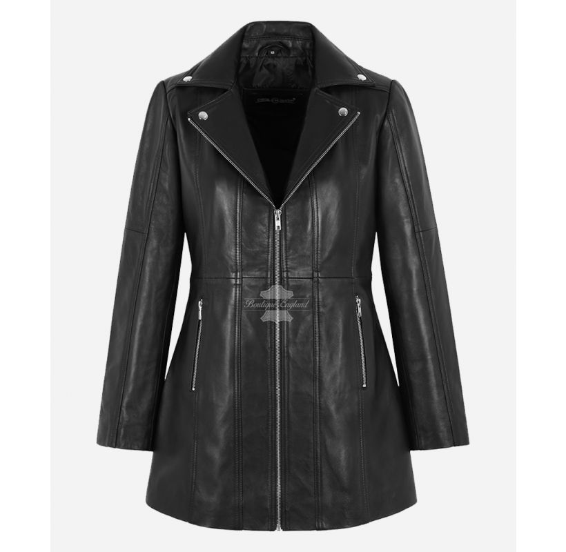 NOIR Mid Length Jacket Ladies Biker Fashion Long Leather Jacket