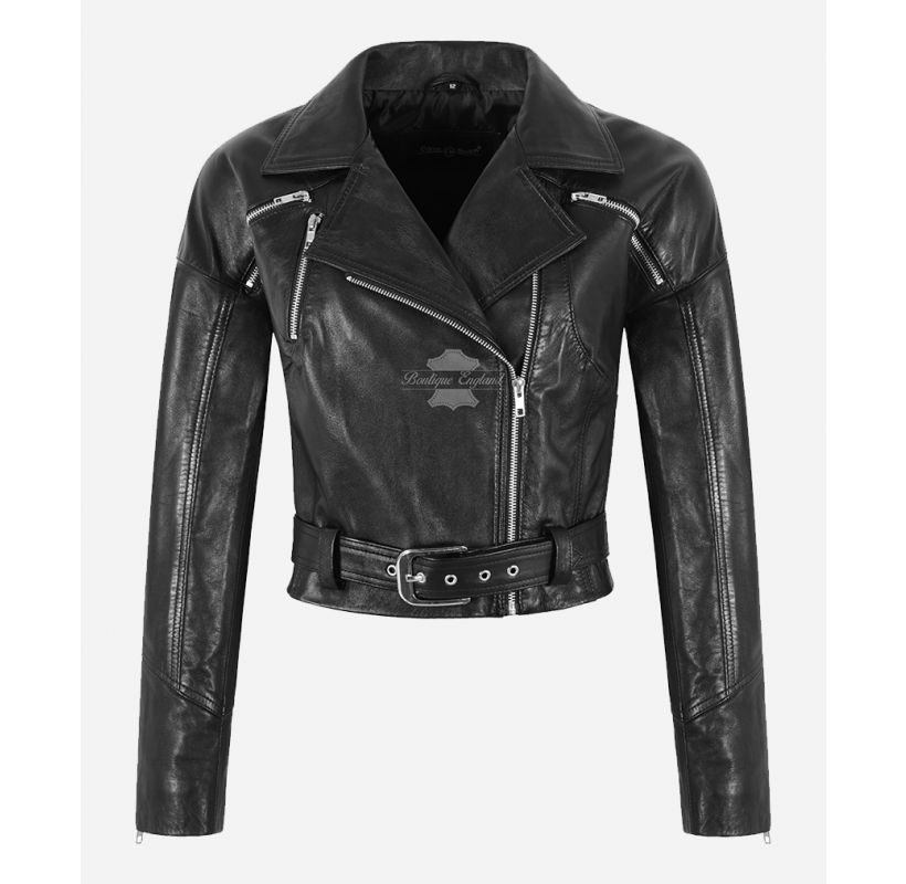 Ladies 80's Cropped Jacket Short Body Real Leather Fashion Jacket