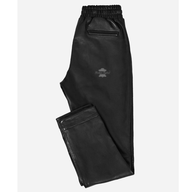Pantalon chino en cuir de créateur pour hommes Pantalon de jogging en cuir noir élastiqué
