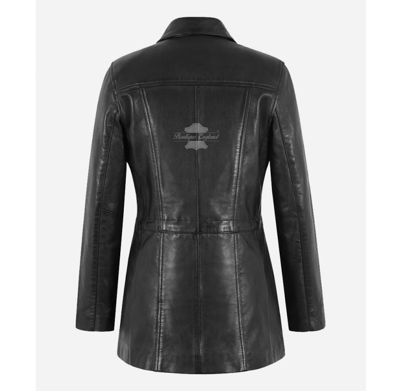 TIMELESS Women's Classic Black Leather Hip Length Coat – Boutique