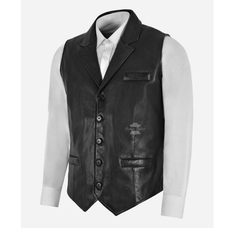ANDY LEATHER WAISTCOAT MEN'S Real Leather NOTCH COLLAR VEST