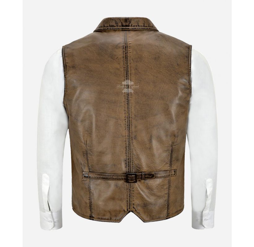 ANDY LEATHER WAISTCOAT MEN'S REAL LEATHER NOTCH COLLAR VEST