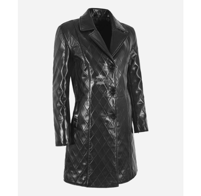 Manteau FLORENCE pour femme Trench-coat 3/4 matelassé diamant noir