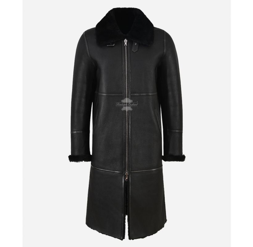BERISA Reversible Sheepskin Coat Black Real Shearling Fur Long Coat