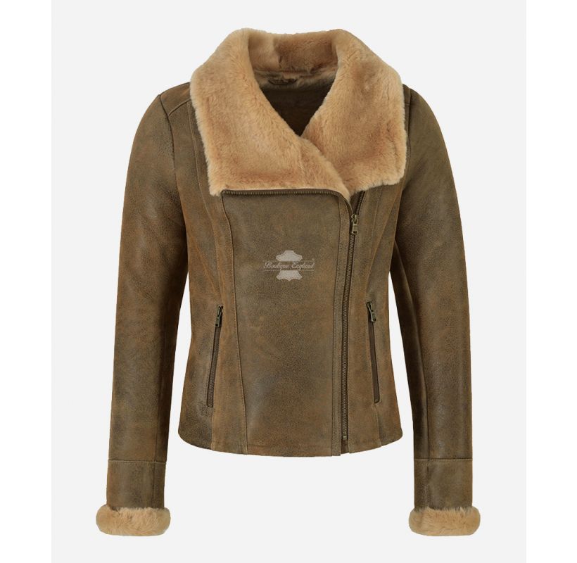York Ladies Sheepskin Jacket Vintage Natural Shearling Fur Winters Jacket