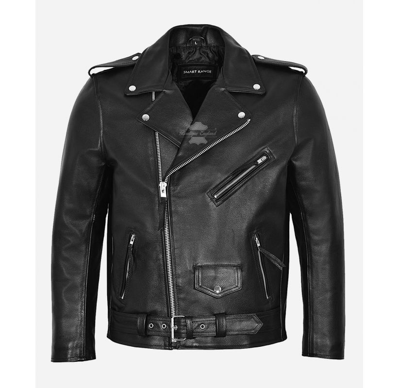 Men's Real Leather Blue Biker Jacket - BRANDO Style Cowhide Motorcycle Jacket (XS-3XL, UK Made)