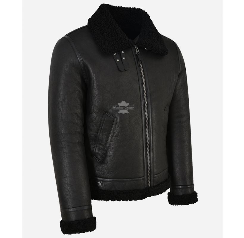 REAGAN B3 Lammfelljacke Schwarze Luxus-Lammfell-Fliegerjacke