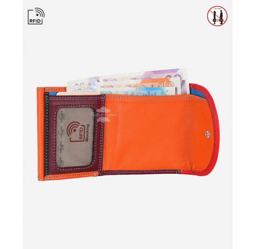 Mulitcolored Trifold Leather Wallet RFID Protected Unisex