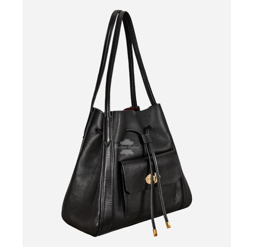Ladies Leather Handbag Purse Crossbody Tote Bag Drawstring Bucket Bag