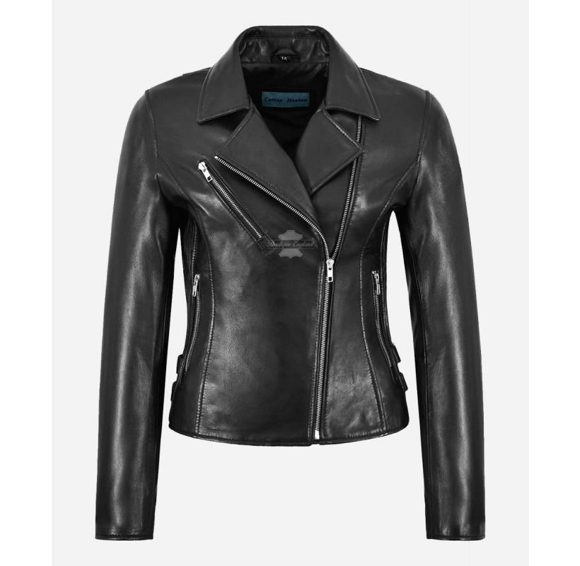 Chiara Ladies Leather Jacket Black Slim Fit Biker Fashion Jacket