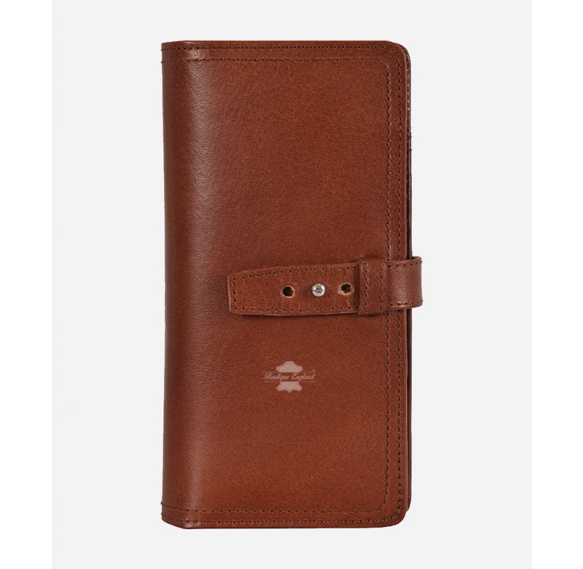 Men's Big Leather Wallet Chestnut Long Travel Wallet Card Holder Coat Purse