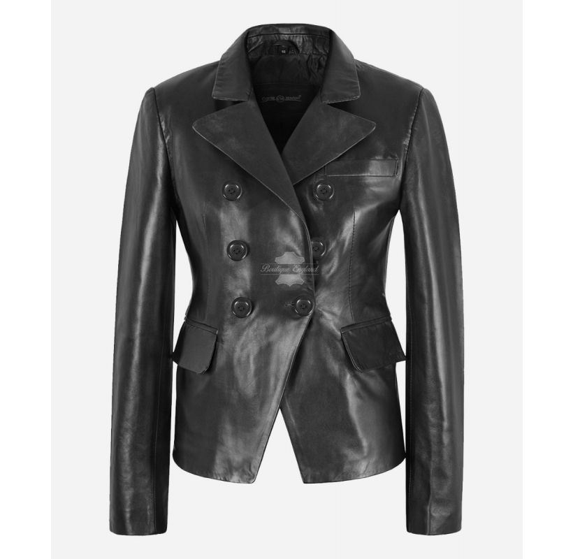 ISADORA Ladies Double Breasted Coat Classic Leather Tailored Blazer