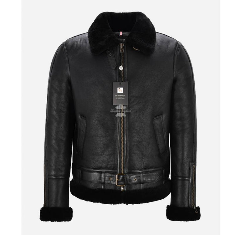 Veste Pilote Unisexe En Vraie Peau De Mouton Noir - Taille M - Neuf Avec étiquettes