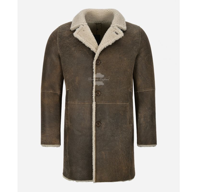 VIKTOR Mens Shearling Coat Dirty Brown SINGLE BREASTED SHEARLING FUR COAT