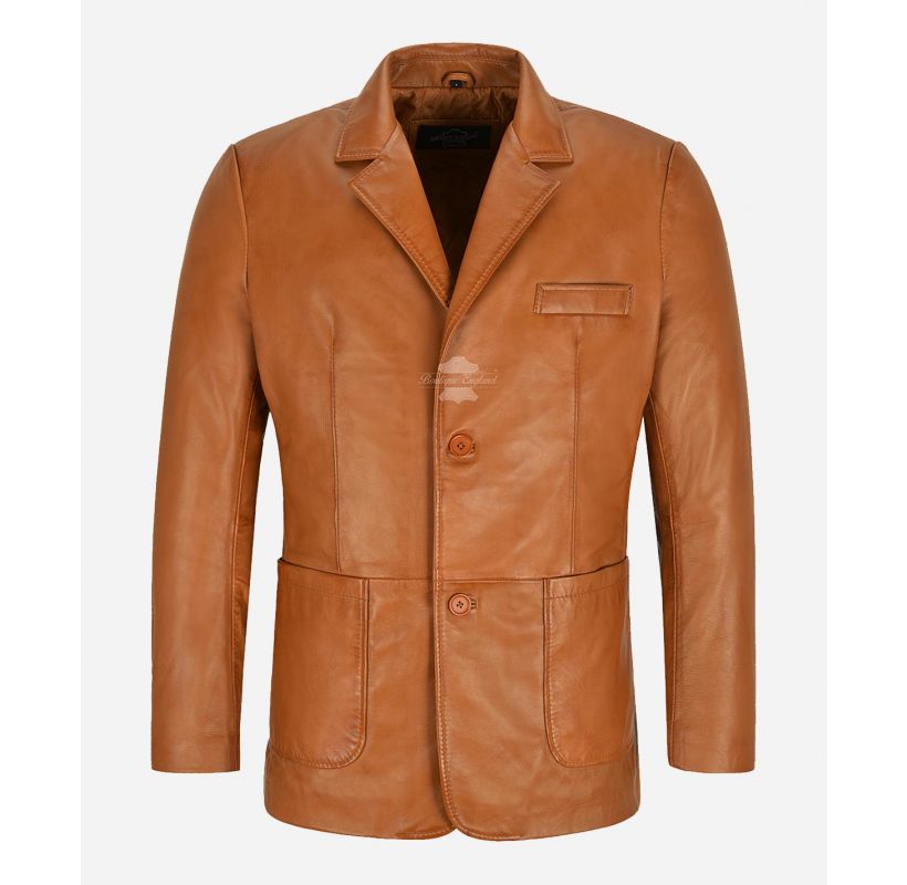 FORMAL Men's 2 Button Leather Blazer Classic Fashion Tailored Suit Jacket