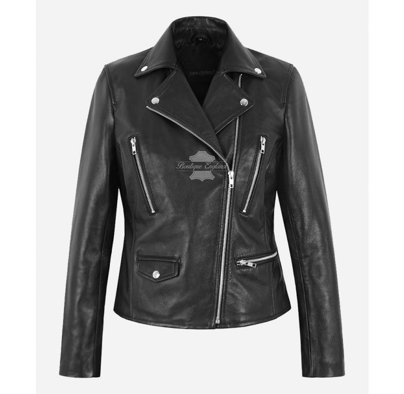 AUDREY Leather Jacket Women Biker Fashion Casual Jacket Black