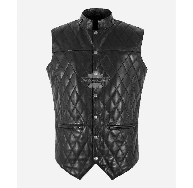 Daniel Quilted Leather Vest Men's Real Leather Waistcoat Gilet