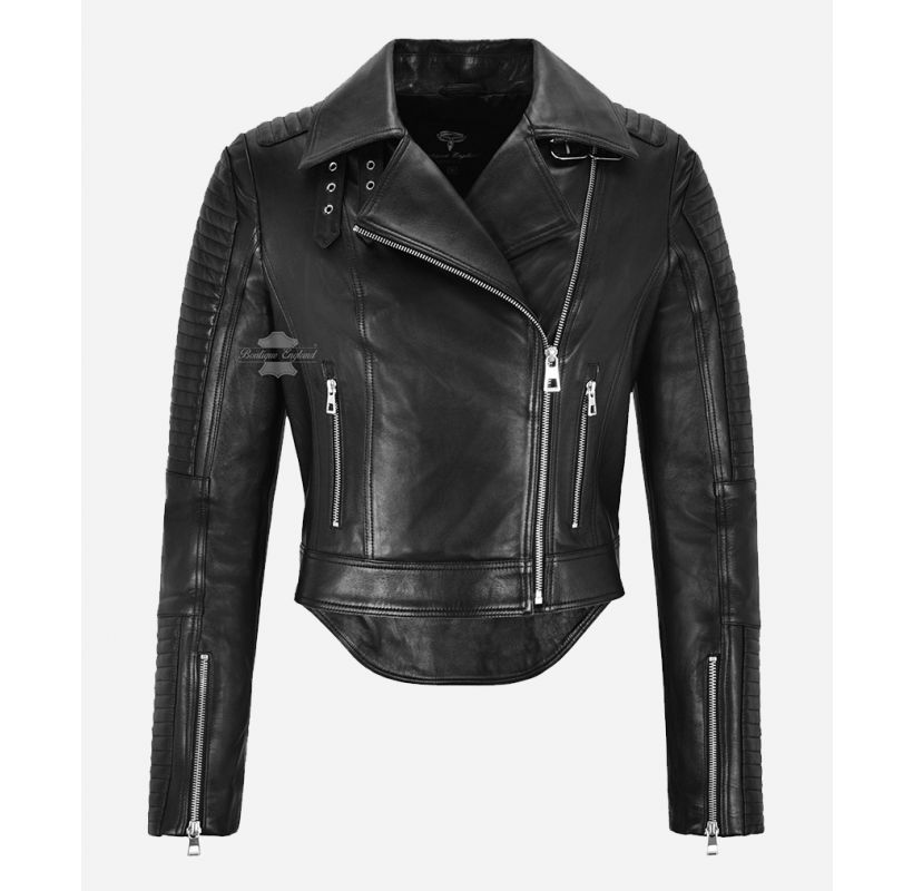 CATARINA Ladies Cropped Jacket Biker Fashion Dovetail Short Body Leather Jacket
