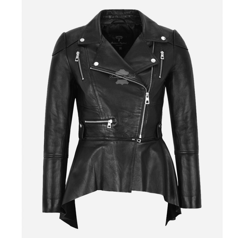 Calemini Ladies Cropped Leather Jacket Cum Flare Coat Detachable Zip Flare Jacket