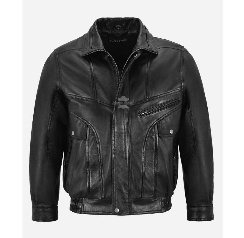The Bold Blouson Leather Jacket Men's Classic Black Bomber Jacket