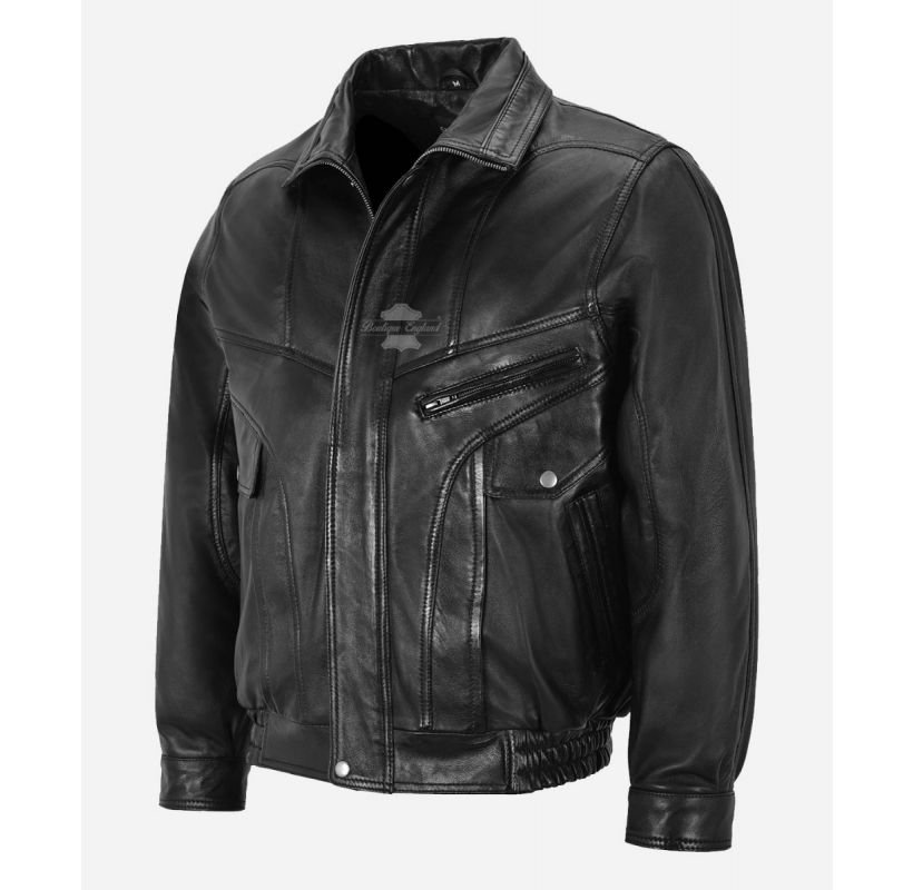 The Bold Blouson Leather Jacket Men's Classic Black Bomber Jacket