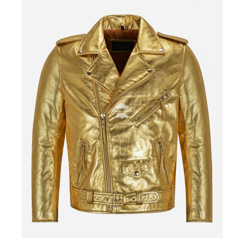 Veste en cuir Glamorous Brando Veste en cuir argentée et dorée pour homme