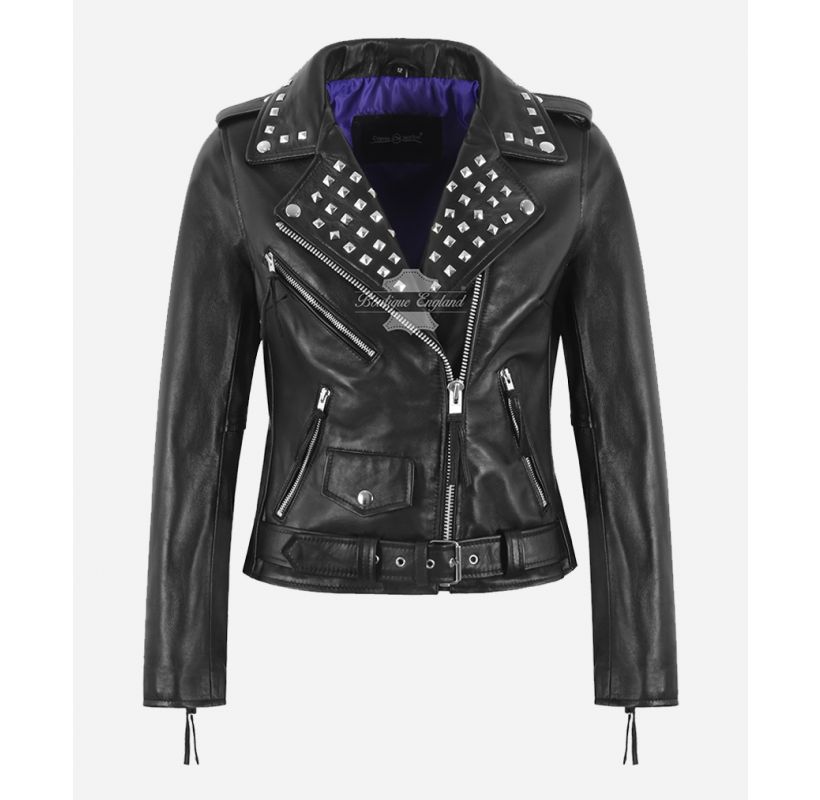 BRANDO Veste Femme Noir Classique Clouté Biker Fashion Jacket