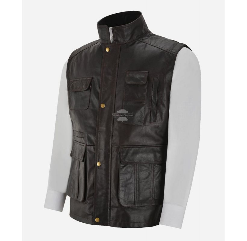 Hunters Leather VEST Men's Thick Cow Leather Multi Pocket Waistcoat