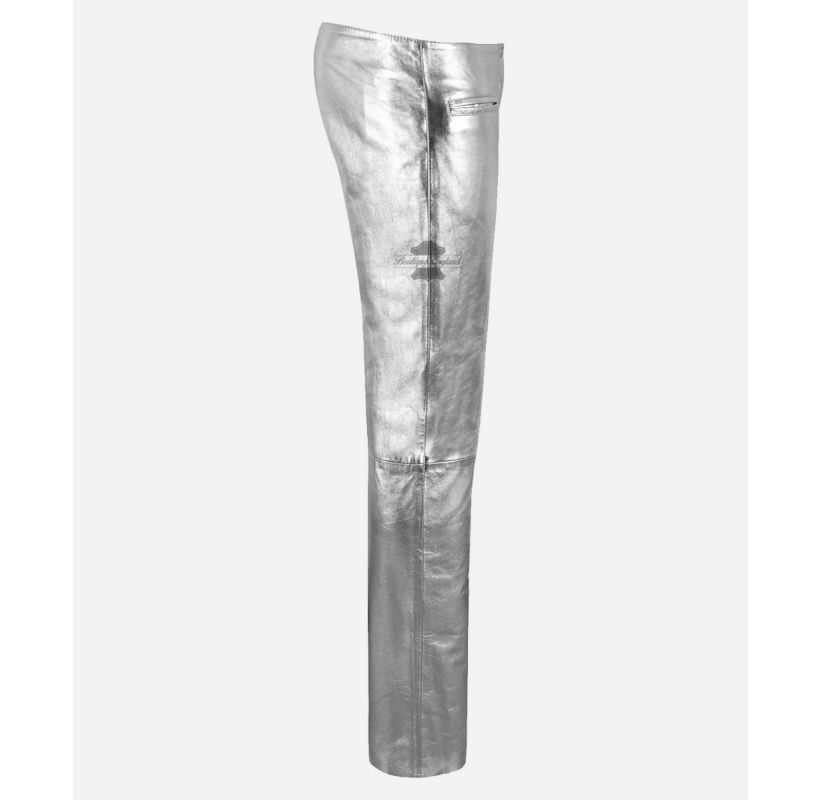 HIPSTER LOW RISE LEATHER PANTS Silver Designer Leather PANTS