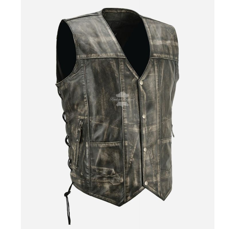 RUSTIC RIDER Laced Vest Men's Biker Fashion Vintage Waxed Waistcoat