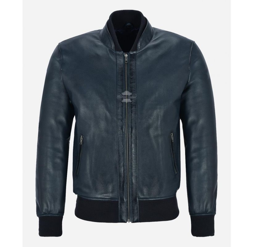 Smith Ultra Handsome Perforated Bomber Leather Jacket For Mens