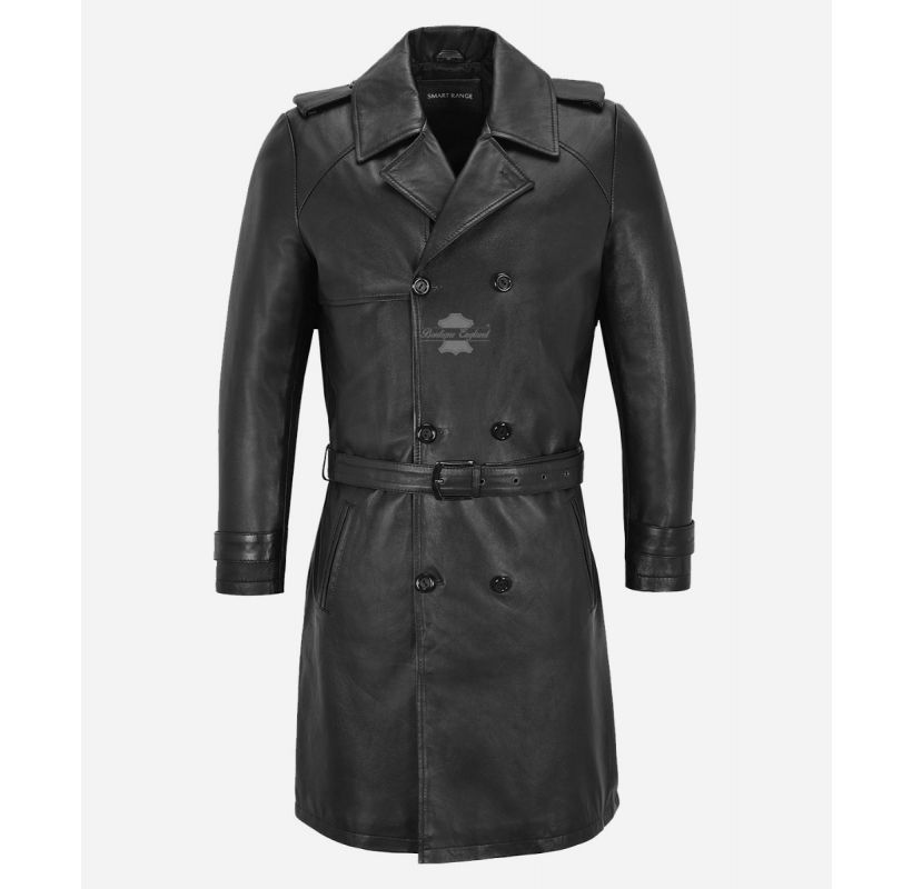PEYTON Leather Trench Coat Classic Knee Length Long Leather Jacket ...