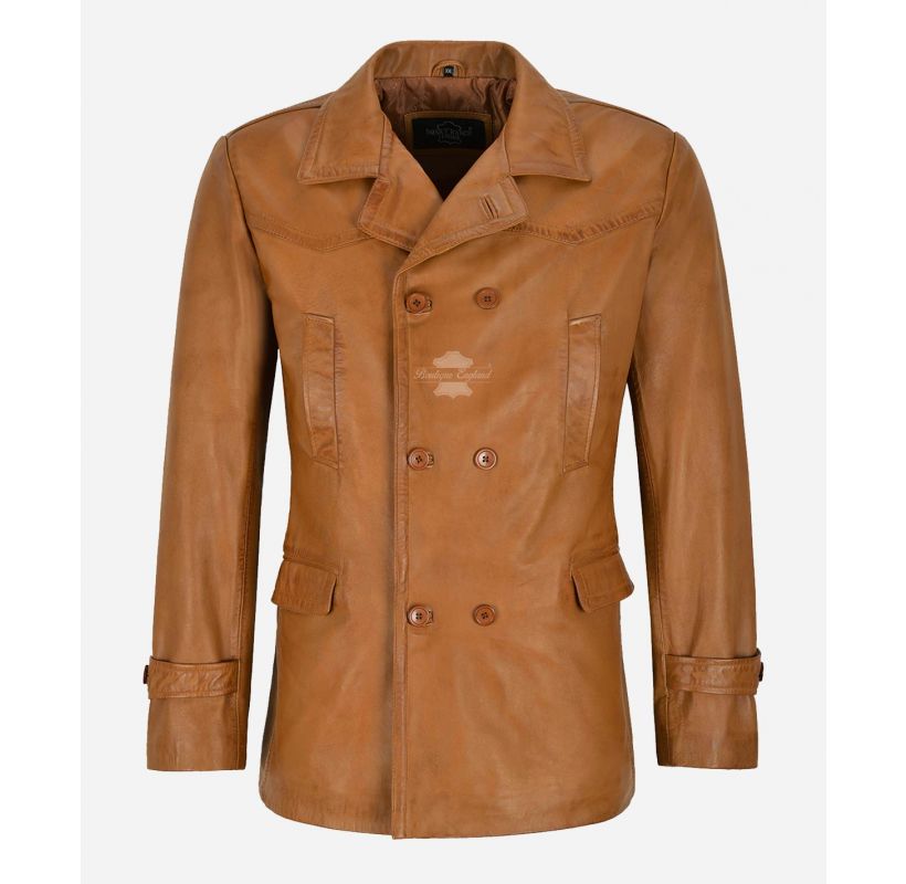 DR WHO Leather Pea Coat Classic Double Breasted Leather Coat