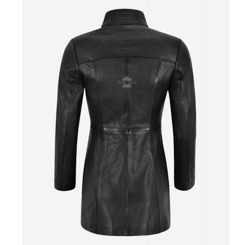 Midnight Trench Jacket Ladies Black Mid Length Long Leather Jacket ...