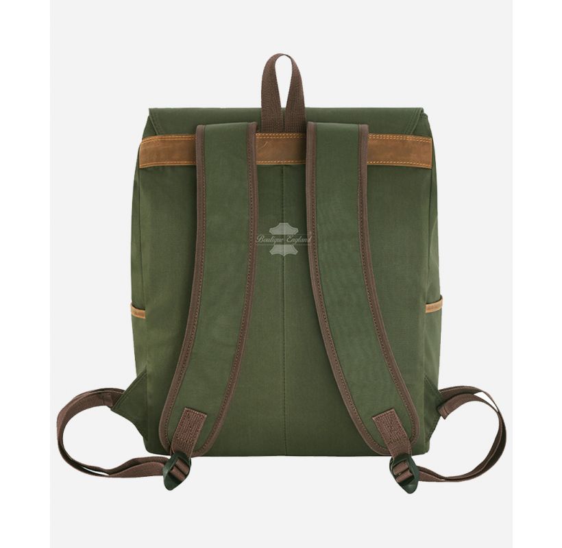 buy canvas leather backpack uk Mens Canvas Backpack Olive Casual Travel Rucksack Leather Trimming Bag