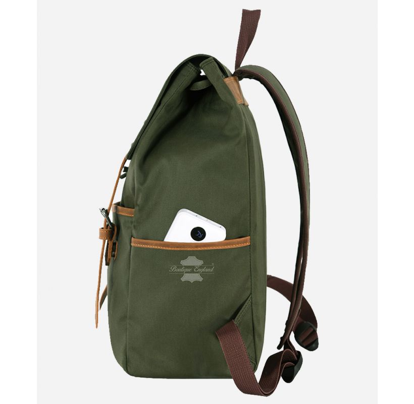 Herren-Rucksack aus Segeltuch, oliv, lässiger Reiserucksack, Leder-Tri