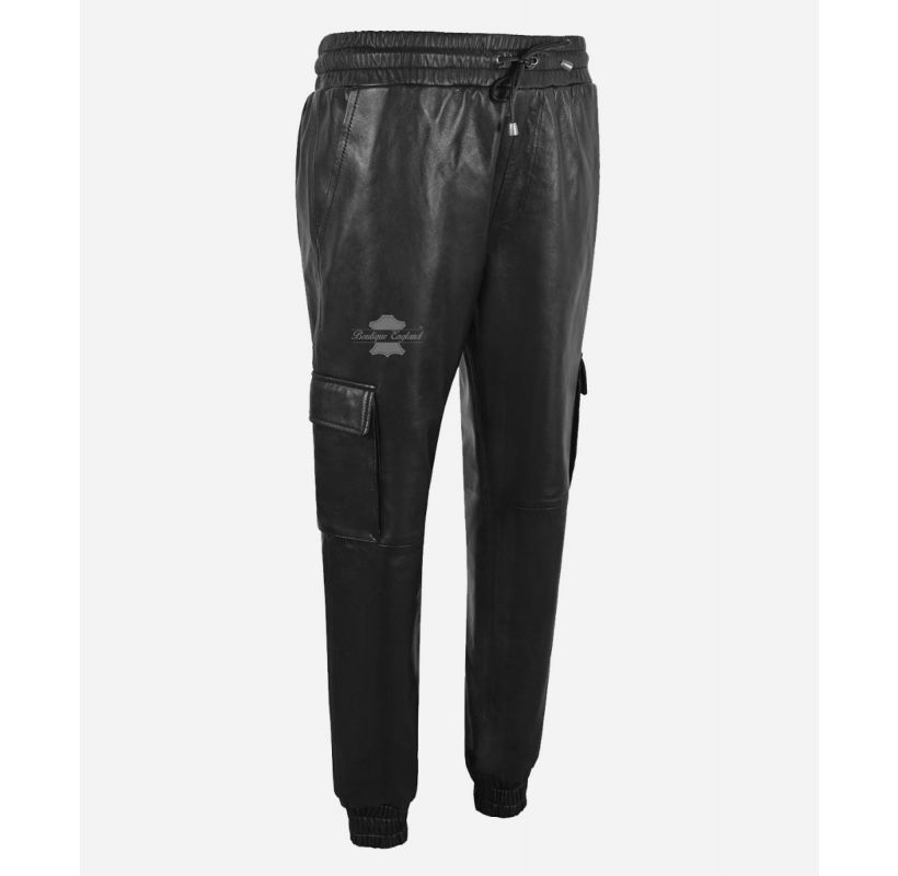 LEATHER CARGO PANT Men's Leather Jogging Bottom Trousers