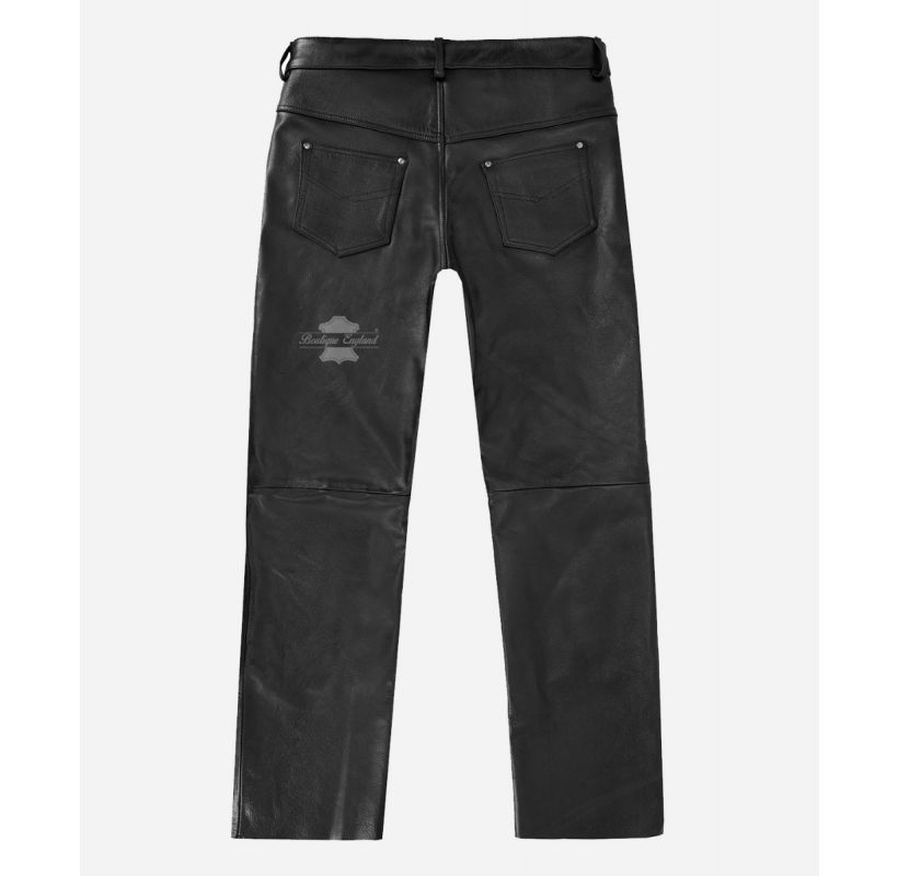 Pantalon en cuir 501 pour homme Pantalon de motard Noir Pantalon en jean en cuir de vachette solide 501