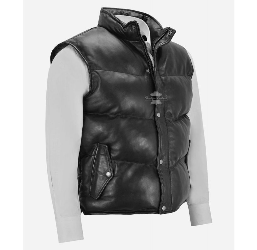 NITROGEN Mens Puffer Vest Classic Leather Sleeveless Padded Jacket