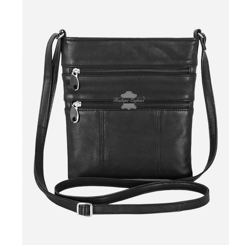 Women’s Slim Crossbody Bag Black Leather Long Strap Slim Travel Shoulder Bag