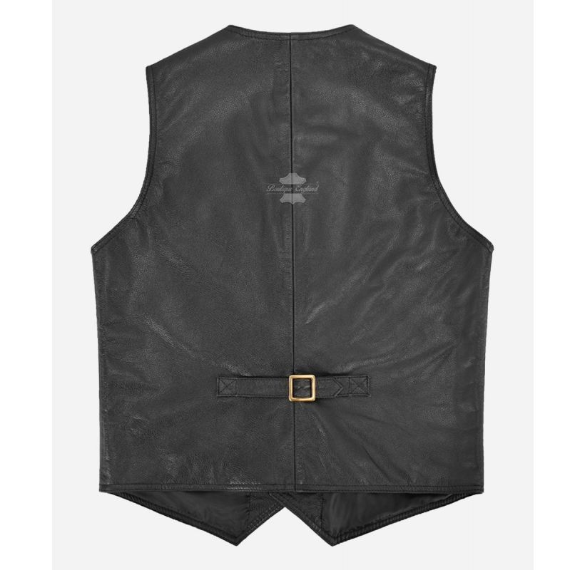 ROCK PUNK Leather Vest Men's Biker Fashion Classic Waistcoat