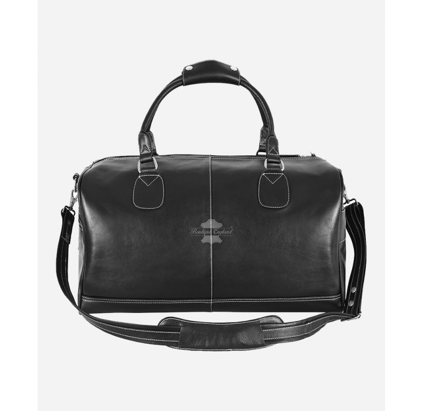 Black Leather HOLDALL Bag Weekend Bag Duffel Travel Gym Bag