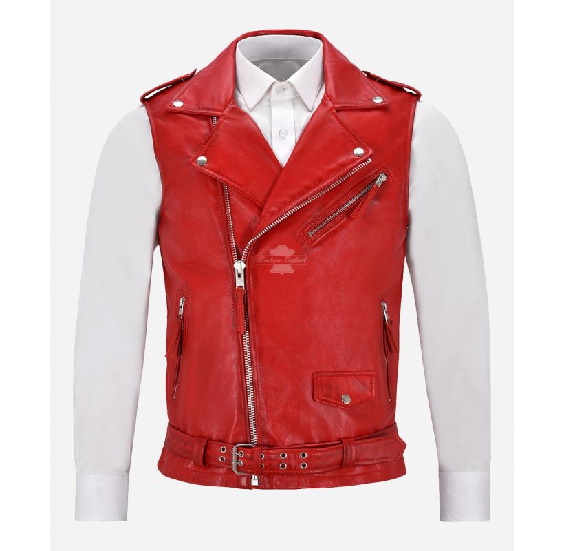 Brando Leather Vest Men's Classic Biker Style Leather Waistcoat