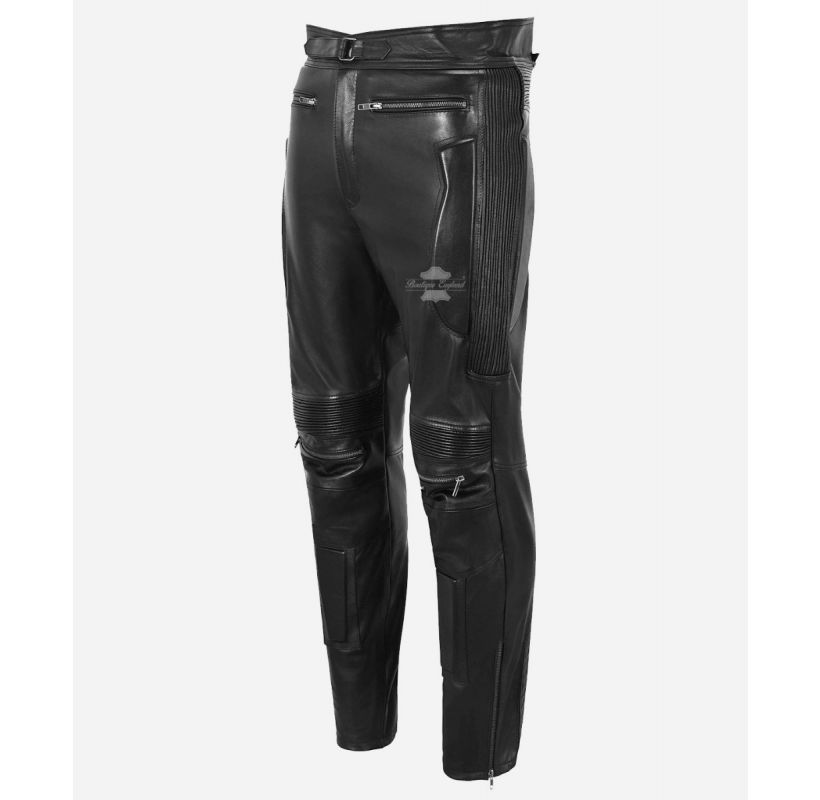 LIMO Padded Biker Pant Black Elasticated Leather Motorcycle Pant