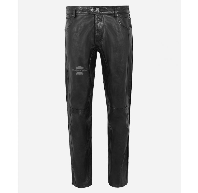TROOPER Men's Leather Pants Black Leather Trouser Casual Jeans